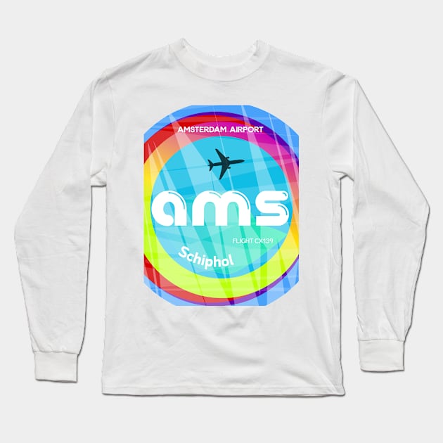 AMS Amsterdam airport code Long Sleeve T-Shirt by Woohoo